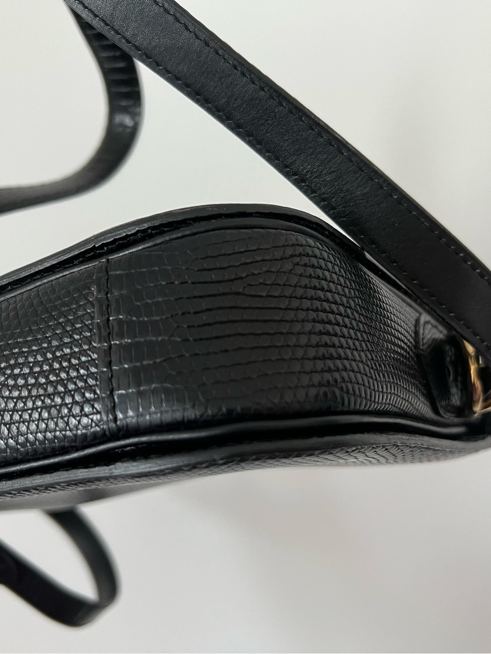 Celine Black Lizard-Embossed Leather Crossbody with Gold Carriage Plaque - Picture 7 of 11